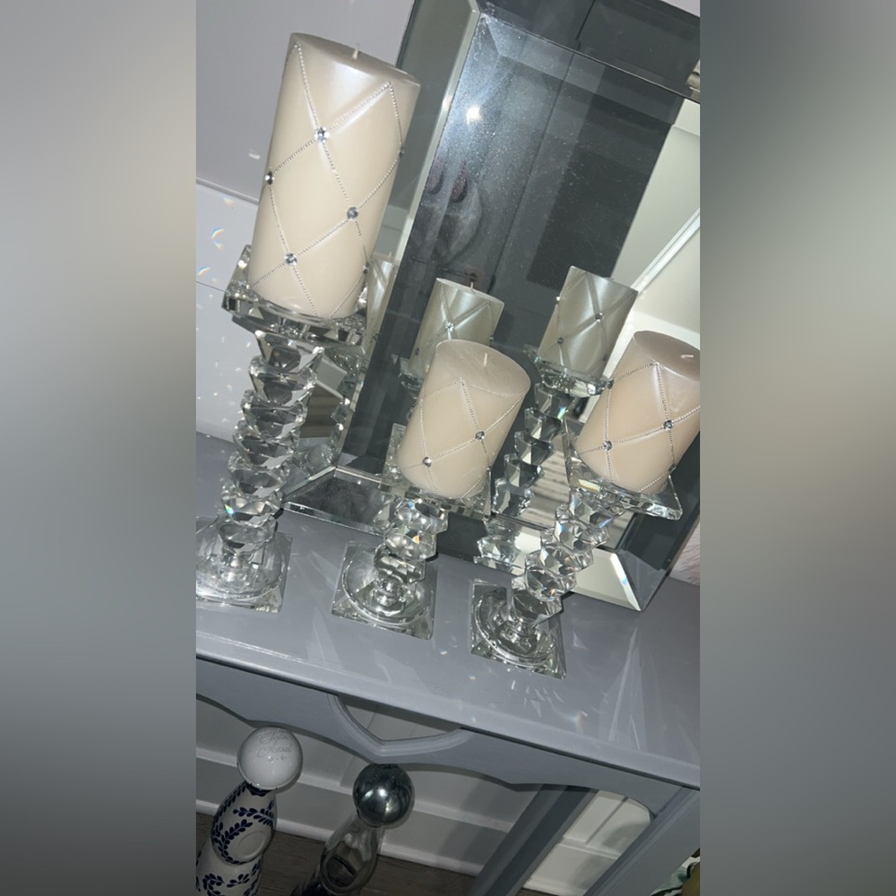 Elegant Cream Candle Set with Crystal Holders